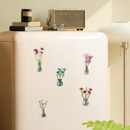 Mini Vase Magnets for Fridge Cute Tiny Magnetic Glass Vases Refrigerator Small Plant Pot for Locker Office Kitchen Decoration
