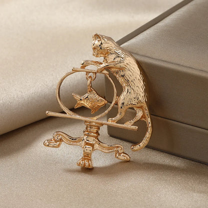Rhinestone Bowknot Cat Brooch Cute Kitten Looking Fish Pins New Year Jewelry