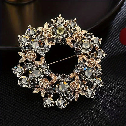 SKEDS High-end Women  Exquisite Crystal Flower Badges Pin Fashion Creative Luxury Rhinestone Shining Brooch Corsages