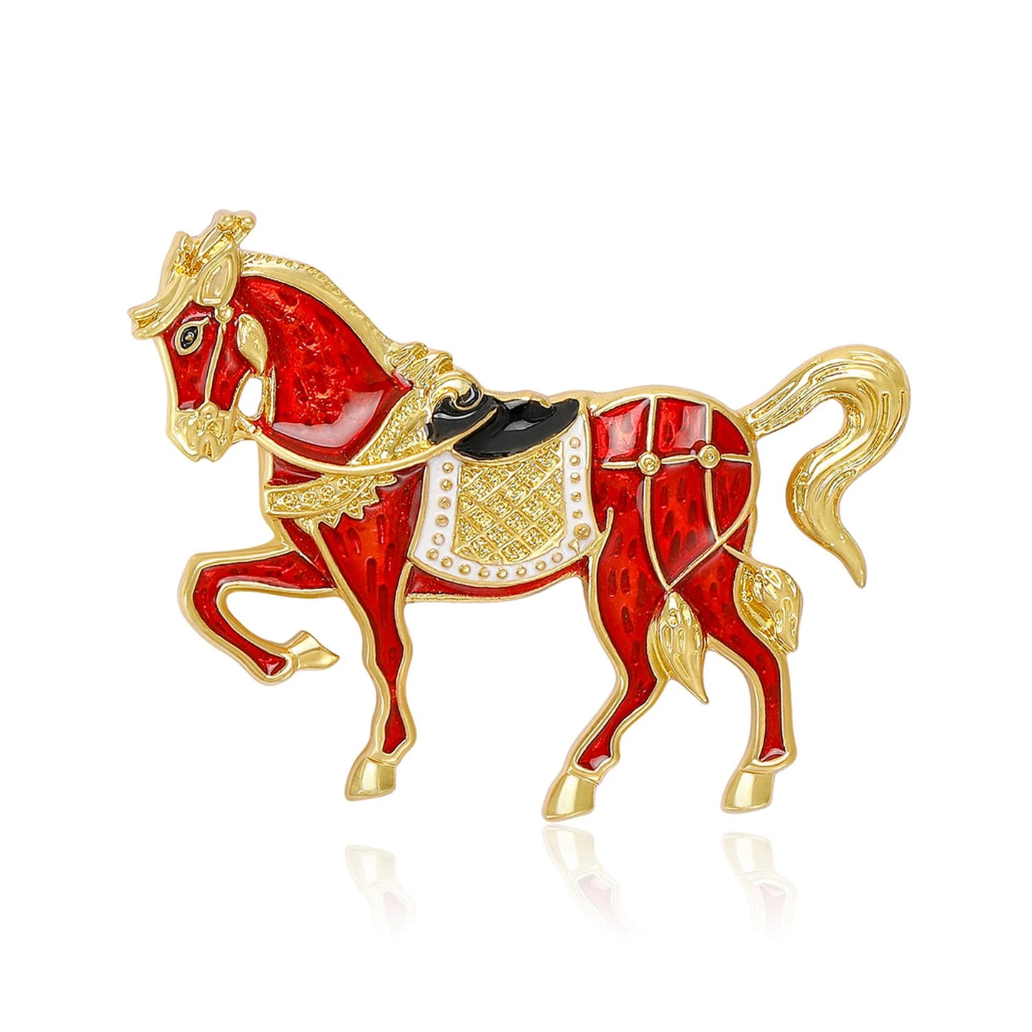 Beaut&Berry Classic Enamel Horse Brooches for Women Zodiac Animal Pins Casual Party Accessories Luxury New Year Gifts Friends