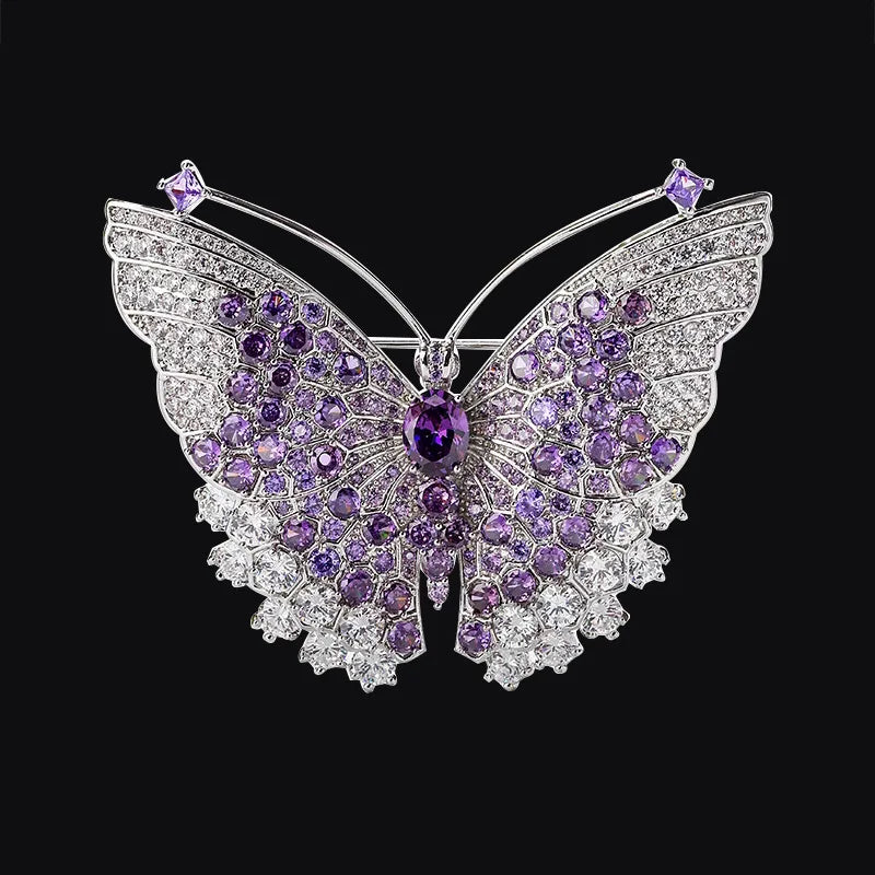 Luxury Purple Butterfly Brooch For Women Sparkling Cubic Zircon Lapel Pin Elegant Wedding Banquet Jewelry Gift