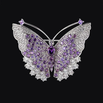 Luxury Purple Butterfly Brooch For Women Sparkling Cubic Zircon Lapel Pin Elegant Wedding Banquet Jewelry Gift