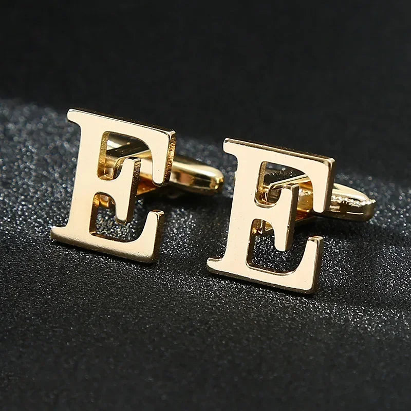 High Quality Gold Color English Letters A-Z Cufflinks for Men Luxury Jewelry Shirt Cuff Links French Business Accessories