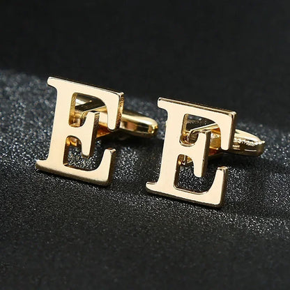 High Quality Gold Color English Letters A-Z Cufflinks for Men Luxury Jewelry Shirt Cuff Links French Business Accessories
