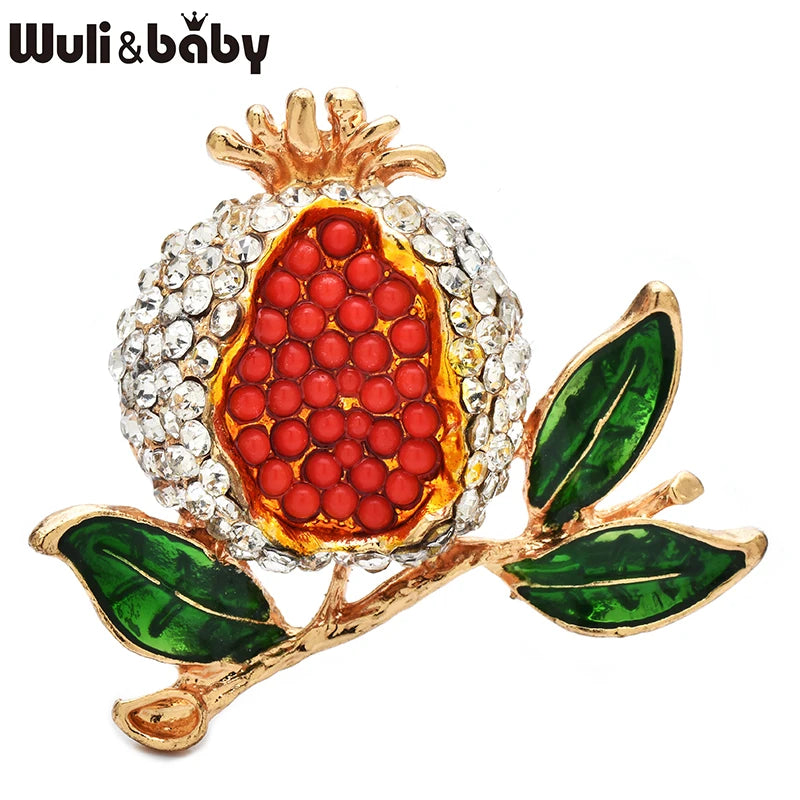 Wuli&baby Beautiful Pomegranate Brooches For Women Unisex Rhinestone Enamel Fruits Flower Party Office Brooch Pins Gifts