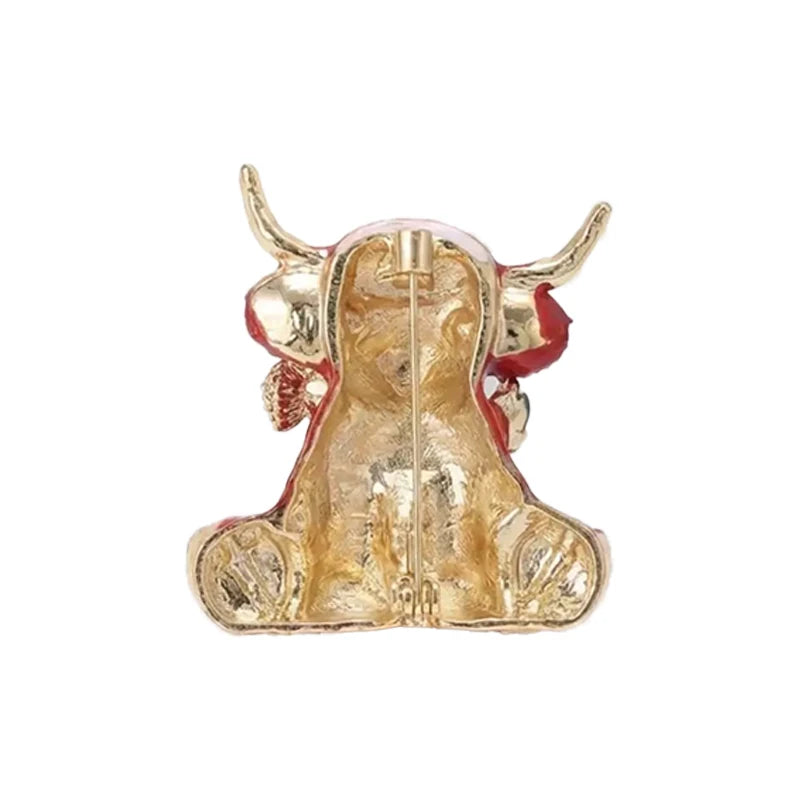 Wuli&baby Thistle Flower Cattle Brooches For Women Unisex Lovely Enamel Highland Cow Animal Party Casual Brooch Pin Gifts