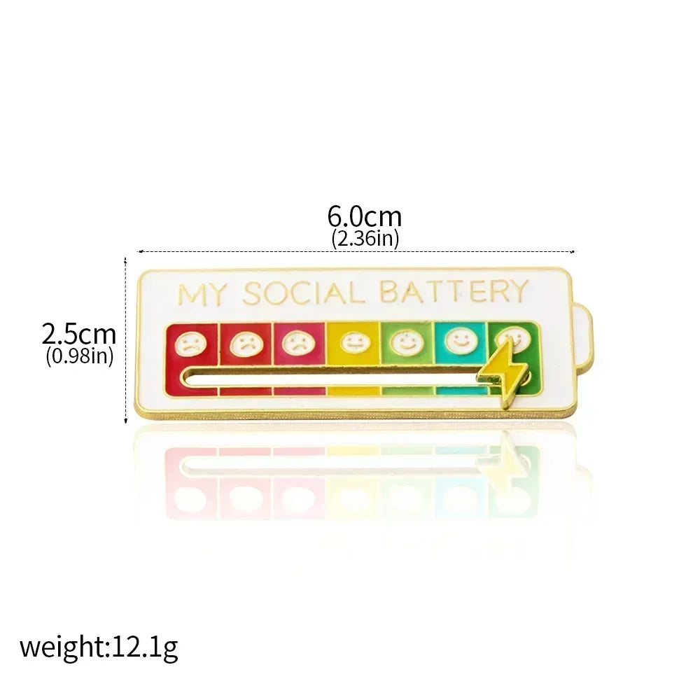 My Social Power Battery Brooch Social Power Enamel Badge Transform Mood Energy Brooche Alloy Badge Gift Brooches for Women Pin