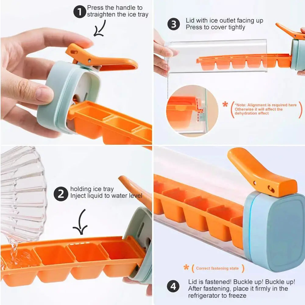 Creative One-Handed Ice Cube Mold Household Ice Making Artifact with 6 Compartments Ice Storage Box for Refrigerator