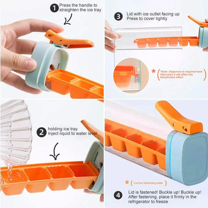 Creative One-Handed Ice Cube Mold Household Ice Making Artifact with 6 Compartments Ice Storage Box for Refrigerator