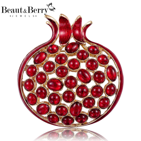 Beaut&Berry Luxury Enamel Openwork Pomegranate Brooches for Women Unisex Fruit Pins Casual Party Jewelry Accessories Gifts