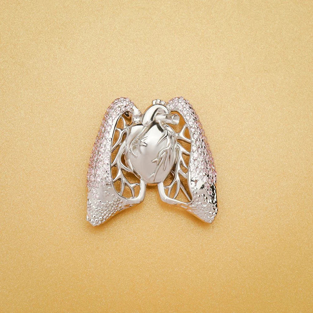 Hanreshe Anatomy Heart Lung Pin Luxury Charm with Crystal Medical Lapel Badge Brooch Jewelry for Doctor Nurse Medicine Student