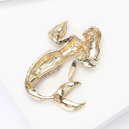 Trendy Rhinestones Mermaids Brooches for Women Unisex Metals Figures Pins Badges Office Party Backpack Gifts Jewelry Accessories