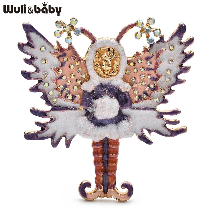 Wuli&baby Vintage Winter Elf Brooches For Women Unisex Lovely Enamel Angel Butterfly-spirits Party Clothes Pins Gifts