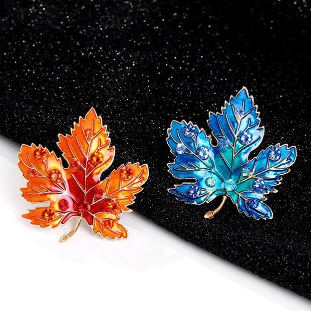 Exquisite Crystal Enamel Maple Leaf Brooch Pin for Women Plant Corsage Badge Wedding Jewelry Gifts