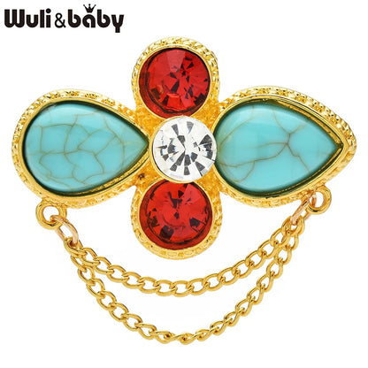 Wuli&baby Retro Chain Flower Brooches For Women Unisex 2-color Geometric Party Office Clothes Brooch Pins Gifts