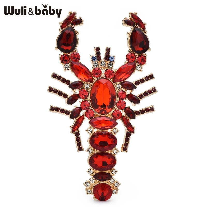 Wuli&baby Big Luxury Shrimp Brooches Metal Rhinestone Water Animal Brooch For Women's Clothes Backpack Pins Gifts