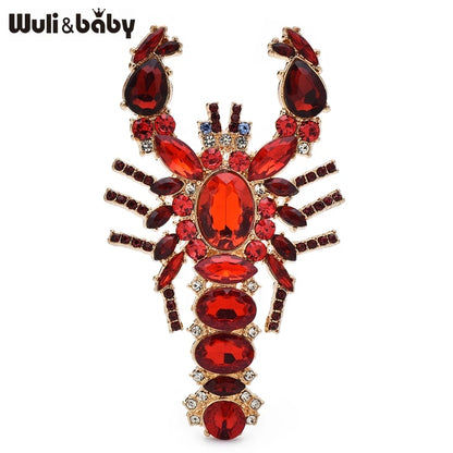 Wuli&baby Big Luxury Shrimp Brooches Metal Rhinestone Water Animal Brooch For Women's Clothes Backpack Pins Gifts