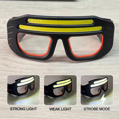 Rechargeable LED Glasses Headlight Glasses with Motion Sensor & Touch Control Unhindered Head Light for Running Camping Work