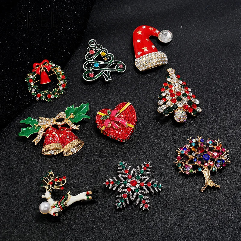 SKEDS Luxury Rhinestone Christmas Tree Snow Man Brooch For Women Men Exuqisite Fetival Enamel Badges Buckle Trendy Jewelry Pin