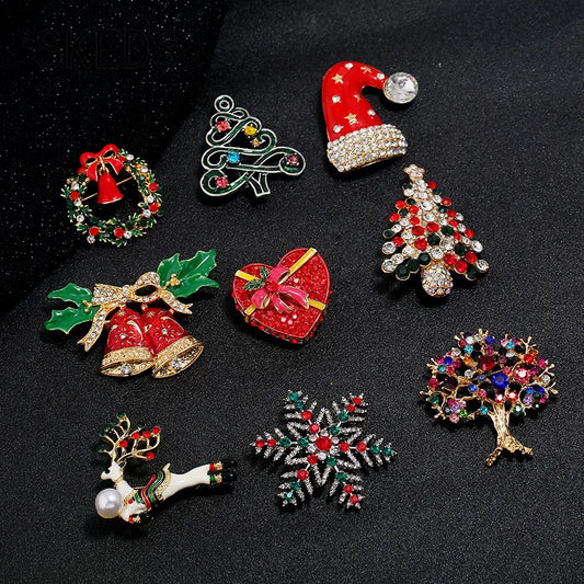 SKEDS Luxury Rhinestone Christmas Tree Snow Man Brooch For Women Men Exuqisite Fetival Enamel Badges Buckle Trendy Jewelry Pin