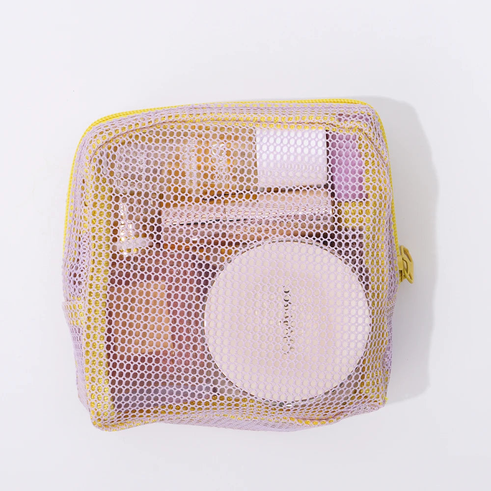 Fashion Dopamine Color Storage Bag Large Capacity Candy Color Mesh Cosmetic Bag Toiletry Make Up Case