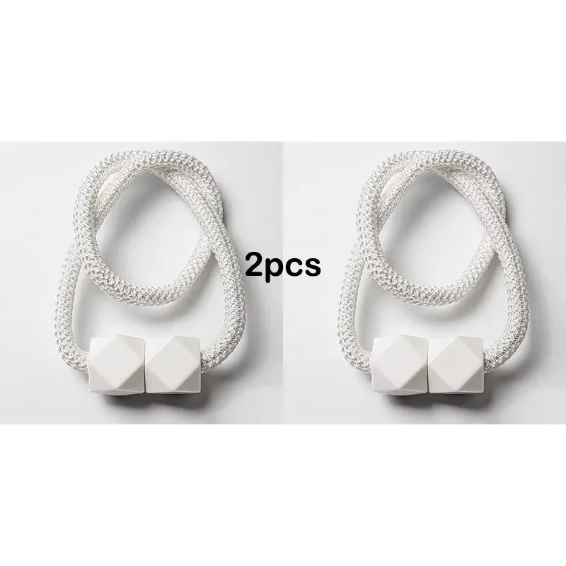 2pcs Curtain Tiebacks with Strong Magnet Thick Rope Design Bedroom Living Room Kitchen Durable Plastic Home Decor Accessory