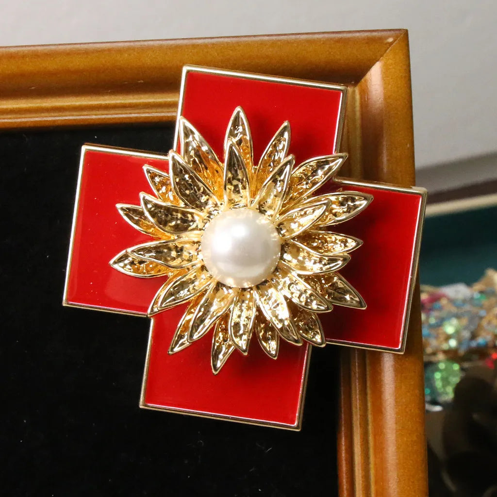 Baroque Luxury Cross Floral Design Brooch for Men and Women, Jewelry Accessories, Wedding, Holiday, Party, Couple's SurpriseGift