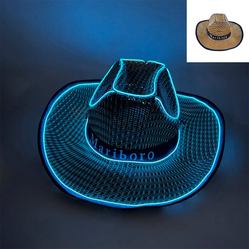 LED Glowing Cowgirl boy Hat Neon Luminous Bride Hat For Holiday Light Up Supplies Fluorescent Party Props Bachelorette Party Hat