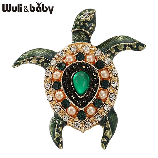 Wuli&baby Lovely Sea Turtle Brooches For Women Unisex 2-color Enamel Rhinestone Water Animal Party Causal Brooch Pins Gifts