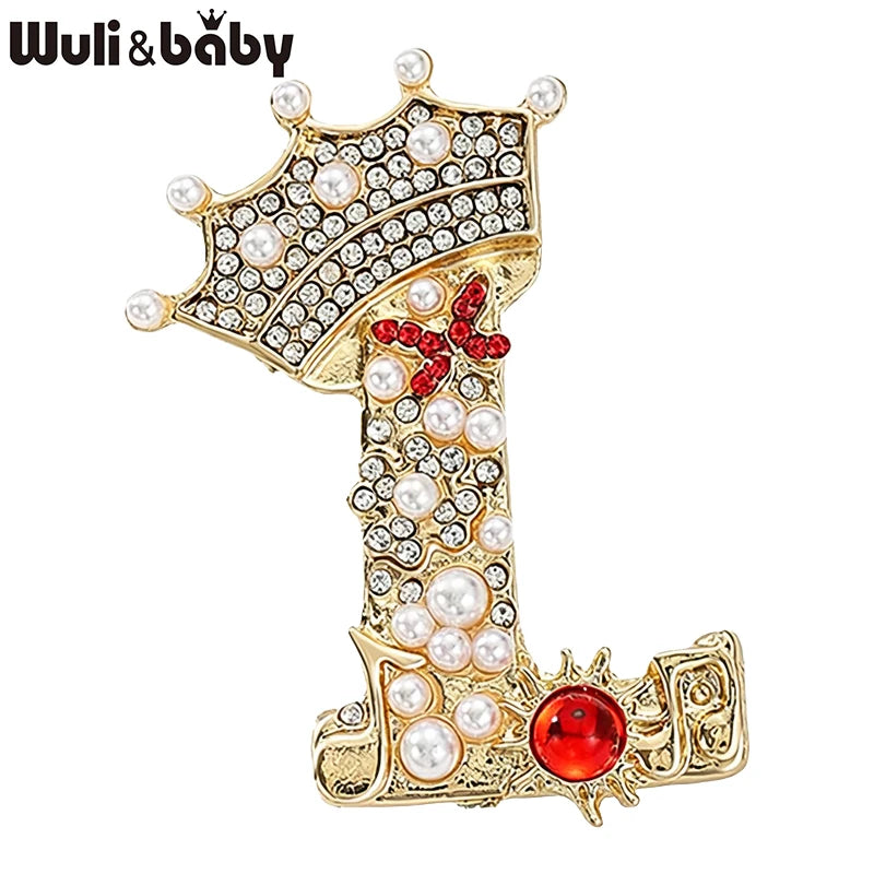 Wuli&baby Pearl English Letter L Brooches For Women Unisex Lovely Rhinestone Crown L Party Casual Brooch Pin Gifts