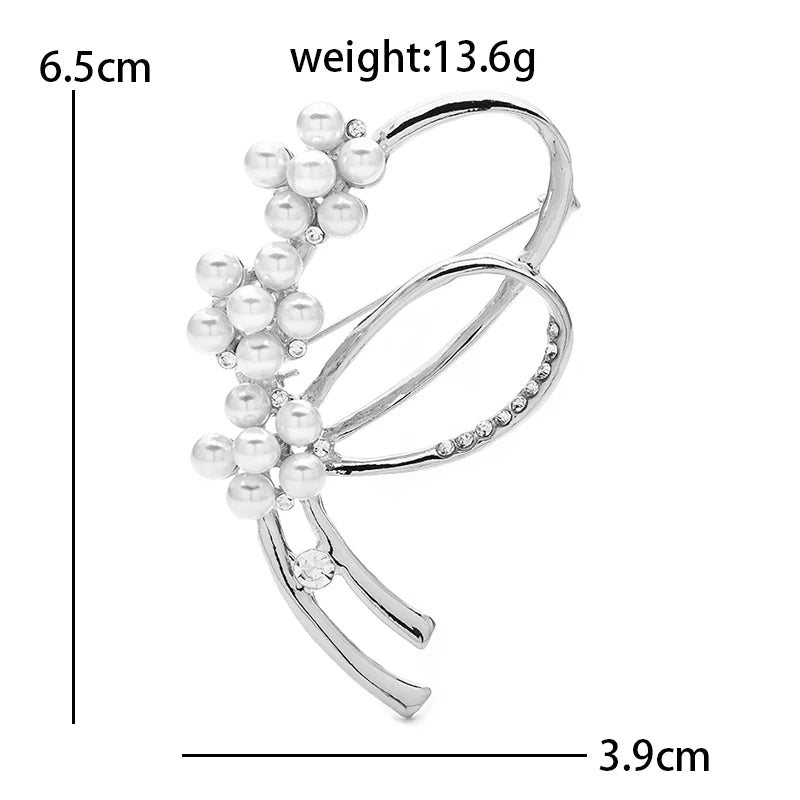 Wuli&baby Pearl Geometric Flower Brooch Pins For Women Unisex 2-color Elegant Flowers Clothes Party Office Brooches Gifts
