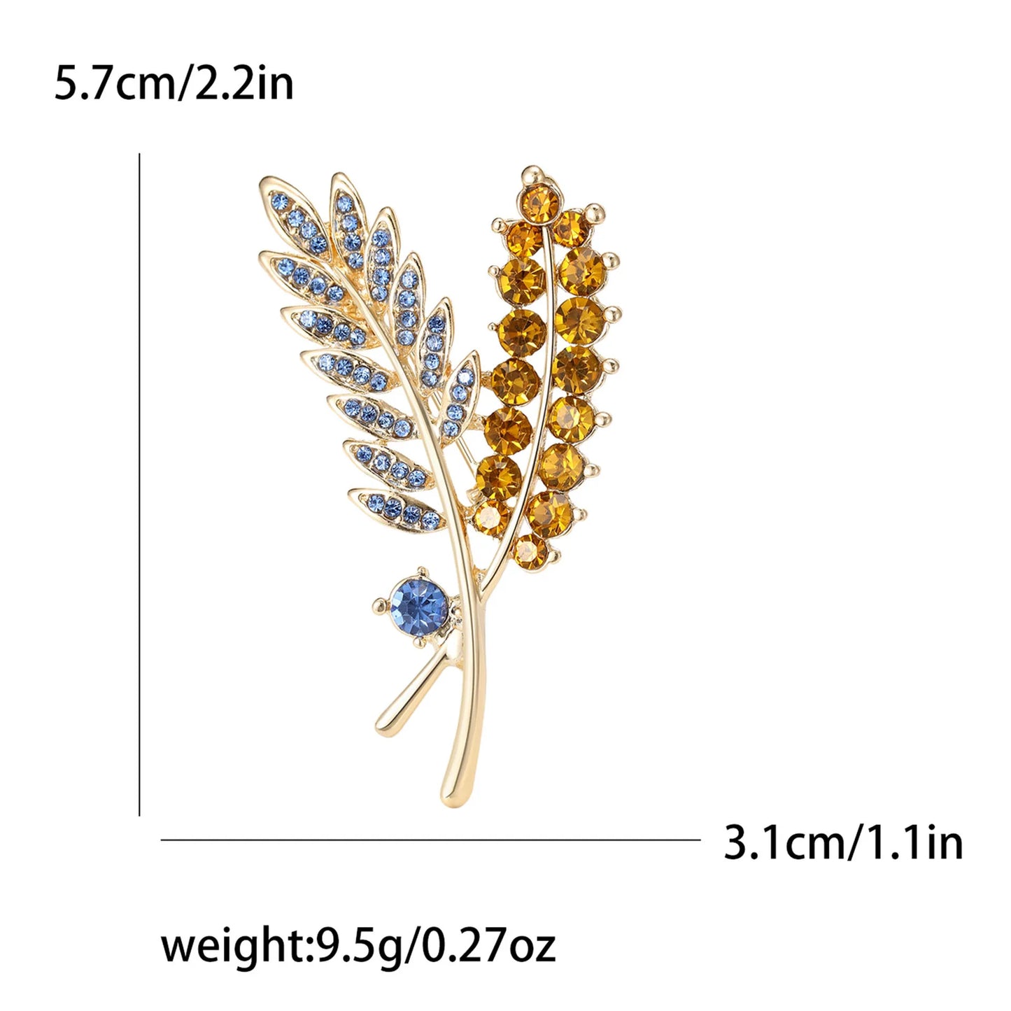 Beaut&Berry Ear of Wheat Brooches for Women Rhinestone Blue and Yellow Plant Pins 5-Color Unisex Casual Accessories Gifts