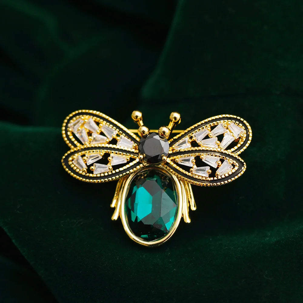 SKEDS Luxury Exaggerated Vintage Women Girls Crystal Bee Brooch Pin Fashion Elegant Lady Exquisite Insect Rhinestone Badges
