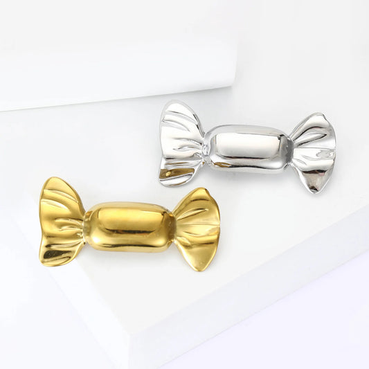 Beaut&Berry Trendy Glossy Stainless Steel Candy Brooches for Women Unisex Creative Pins Casual Party Jewelry Accessories Gifts