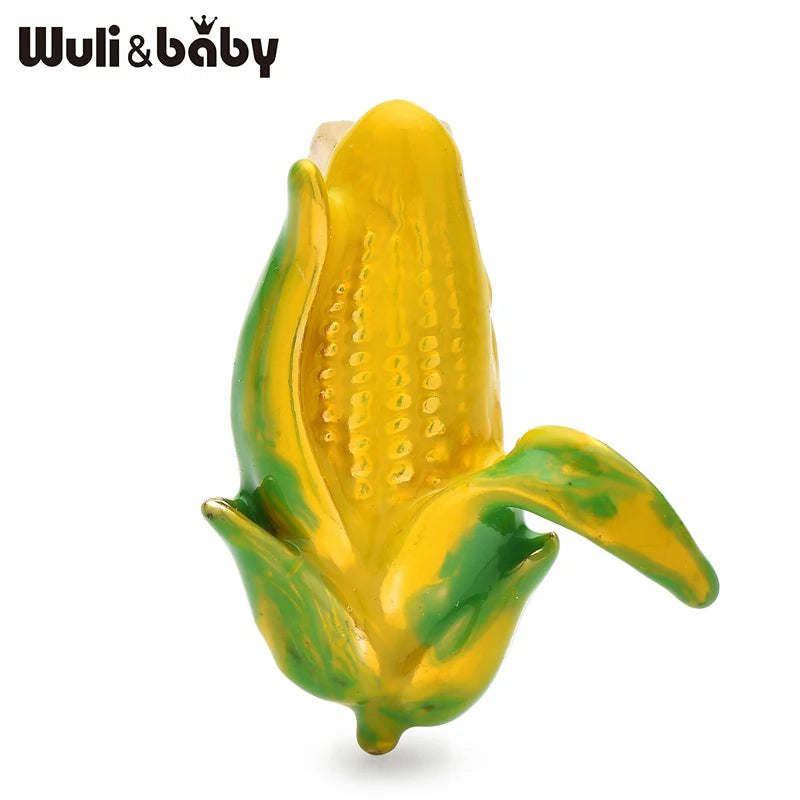 Wuli&baby Cute Corn Brooches For Women Unisex Enamel Plants Summer Collar Brooch Pin Fashion Jewelry Gifts