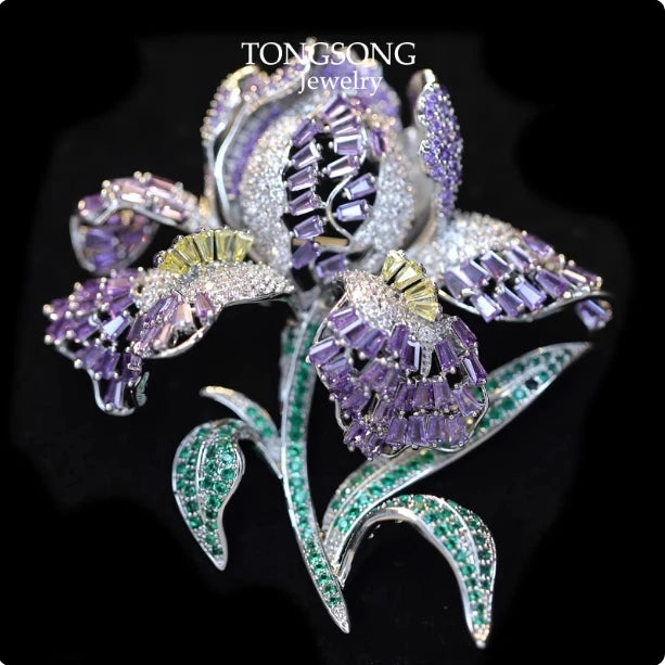 Elegant Luxury Embellished 3D Iris Flower Brooch Pin for Women Fashionable Accessory for Coats And Western Wear Chest Flower ...