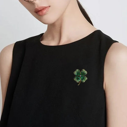 Rhinestone Clover Brooches For Women Green Pink Green Red Color Pin Flower Plant Jewelry Pin Accessories