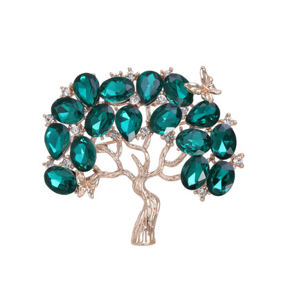 Elegant Tree of Life Brooch For Women Men Exquisite Green Crystal Zircon Tree Badges Brooches Shining Boutique Plant Decoration