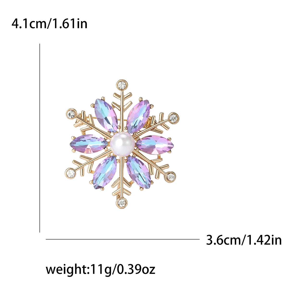 Christmas Rhinestone Snowflake Brooches for Women Unisex Pearl Flower Pins Office Party Friend Gifts Jewelry Accessories