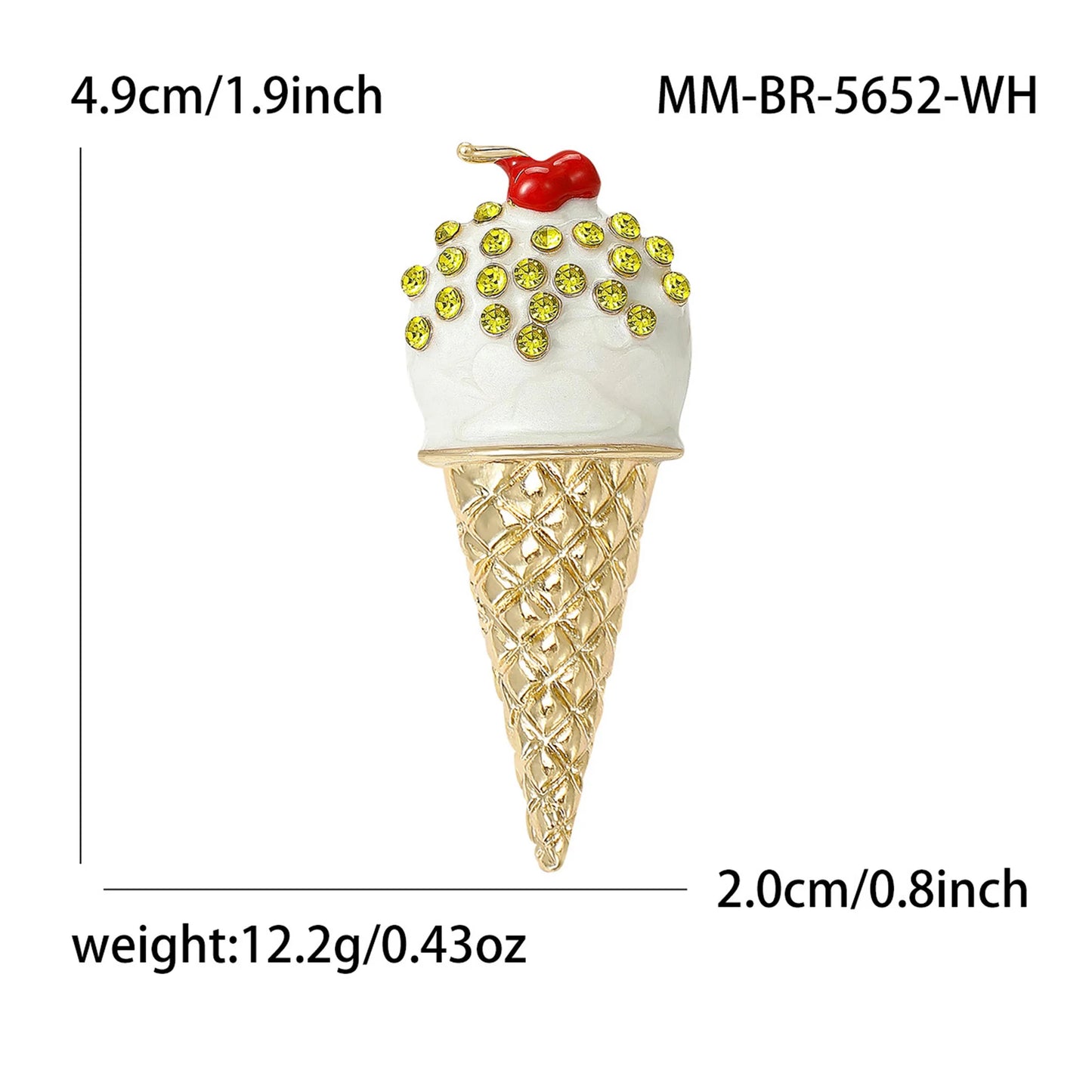 Beaut&Berry Trendy Enamel Rhinestone Ice Cream Brooches for Women Unisex Creative Pins Casual Party Jewelry Accessories Gifts