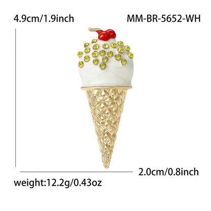 Beaut&Berry Trendy Enamel Rhinestone Ice Cream Brooches for Women Unisex Creative Pins Casual Party Jewelry Accessories Gifts
