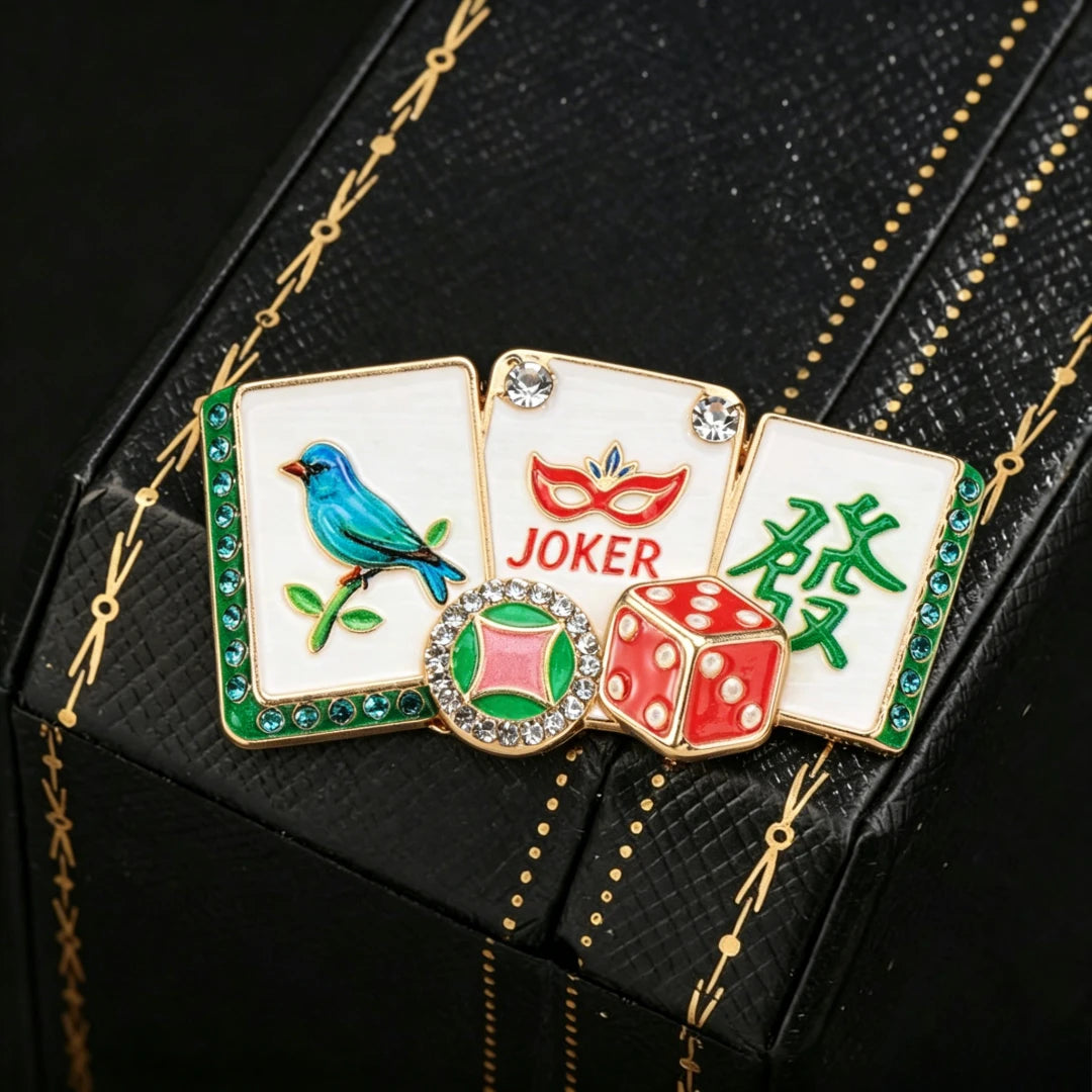 Baroque Luxury Bird-Motif Mahjong-Inspired Brooch for Men and Women, Jewelry and Fashion Accessories Jewelry,ClothingAccessories