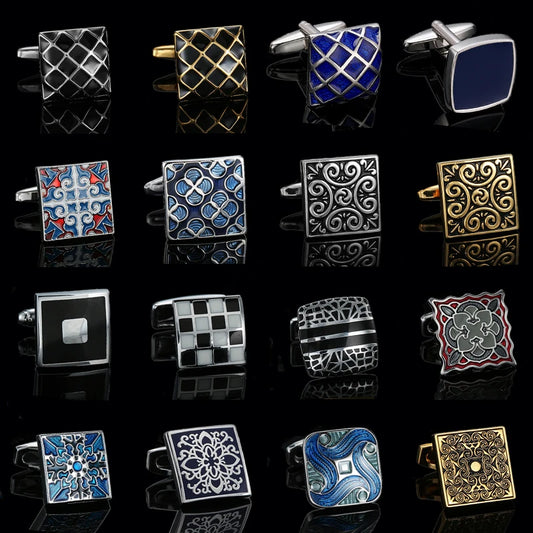 Luxury men's French shirt cufflinks classic square blue and black retro patterns cuff buttons suit accessories jewelry wholesale