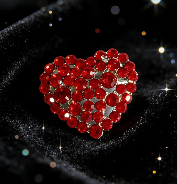 1PCS Red Pink Color Beaded Heart Rhinestone Brooch for Women Love Pins Valentine Gifts Accessories
