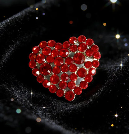 1PCS Red Pink Color Beaded Heart Rhinestone Brooch for Women Love Pins Valentine Gifts Accessories