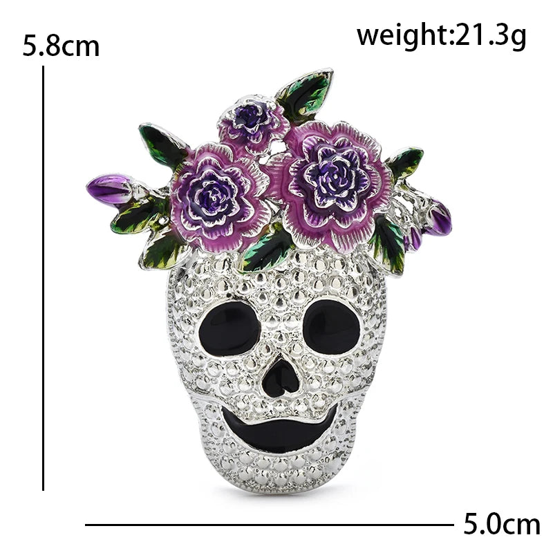Wuli&baby Wear Flowers Skull Brooches For Women Unisex 2-color Alloy Enamel Skeleton Clothes Bags's Brooch Pins Gifts