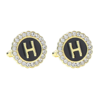 New Round Rhinestone Cufflinks for Men 26 English Letter Cuff Links Button French Business Accessories Gifts