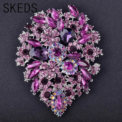 SKEDS Exaggerated Luxury Full Crystal Waterdrop Flower Brooch Pin For Women Men Shining Boutique Decoration Party Wedding Badges