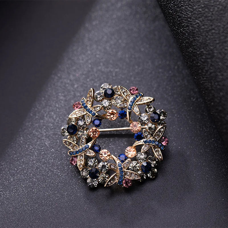 SKEDS High-end Women  Exquisite Crystal Flower Badges Pin Fashion Creative Luxury Rhinestone Shining Brooch Corsages