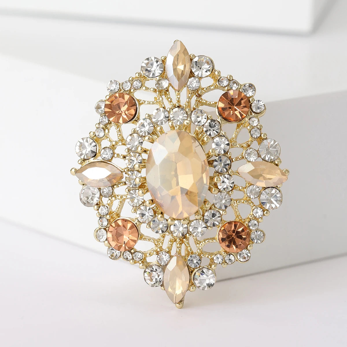 Rhinestone Flower Brooches for Women Unisex Trendy Multicoloured Crystal Glasses Pin Office Party Friend Gifts Accessories